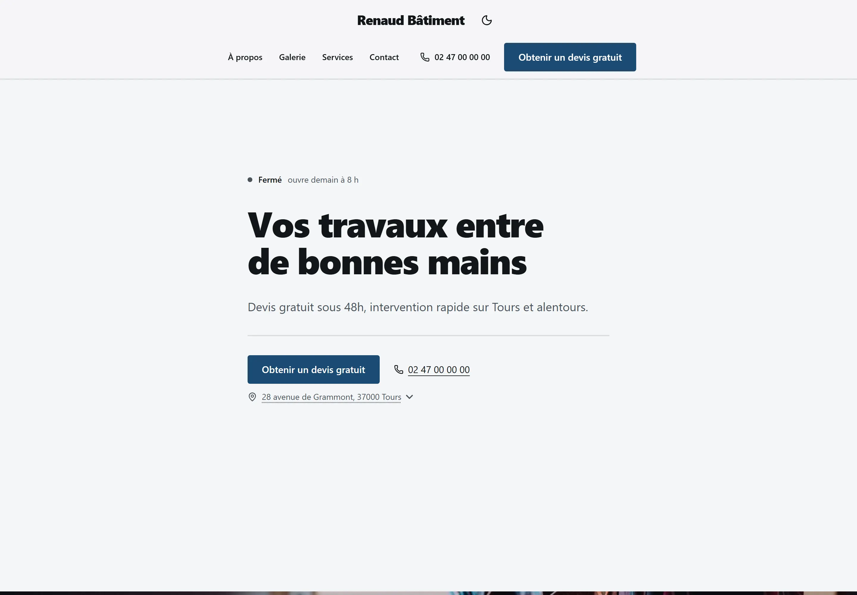 Le site de Renaud Bâtiment, artisan à Tours