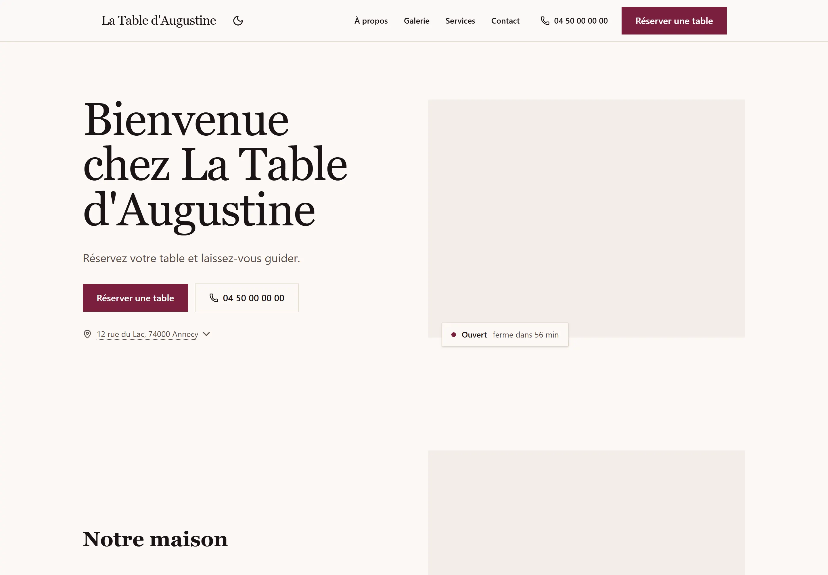 Le site de La Table d'Augustine, restaurant à Annecy